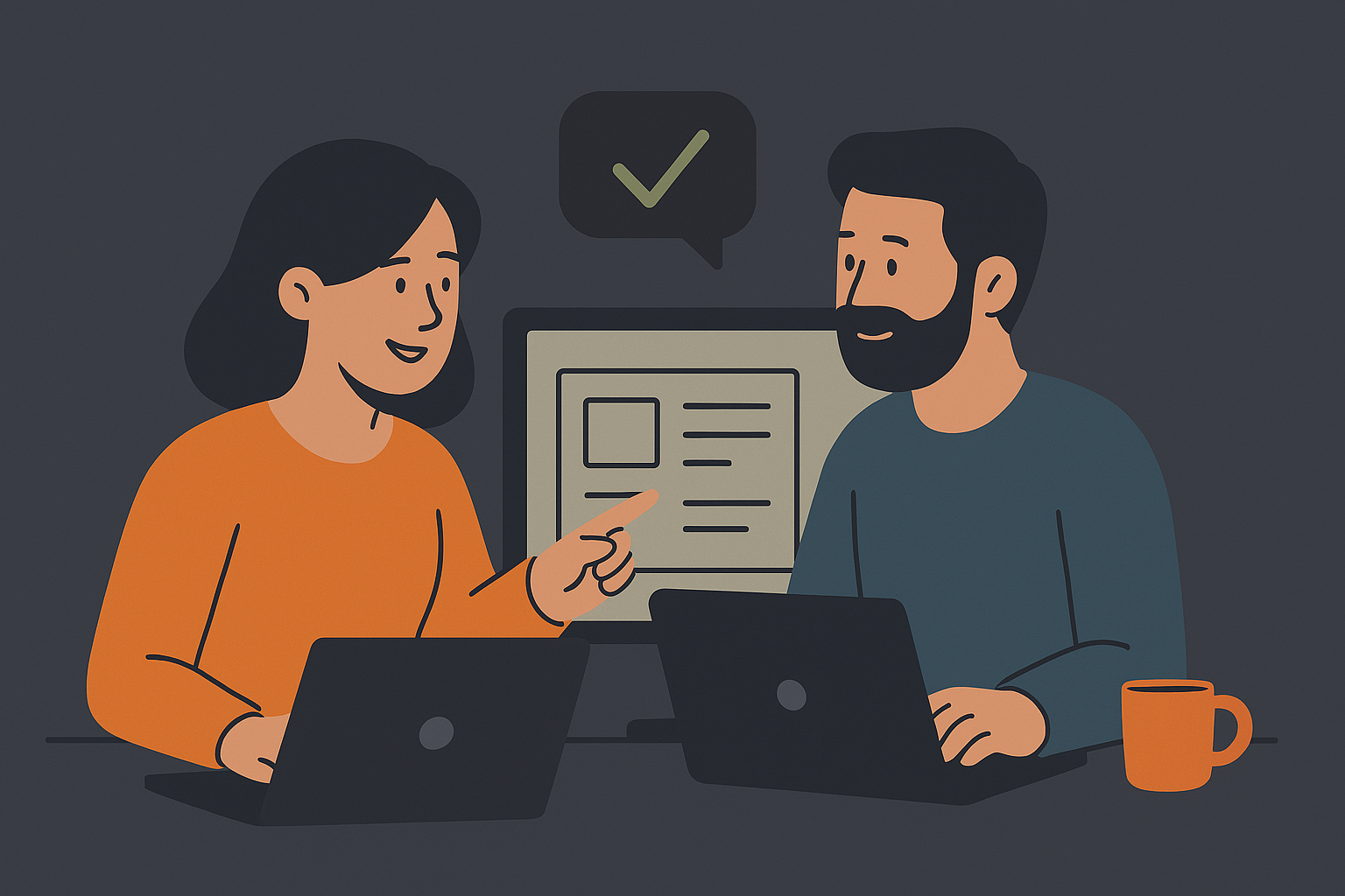A designer and developer collaborating on a web project